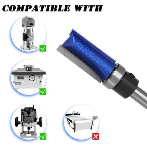 4PCS Top Bearing Flush Trim Router Bit Set, 1/4 Inch Shank | Pattern Template Router Bit Set, Straight Cutting, Carbide Tip, for Woodworking in Kuwait