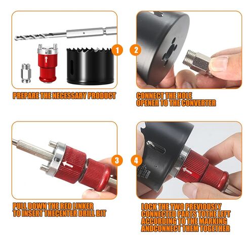 Hole Saw Arbor, 3/8 Quick Release Shank, 5/8-18 UNF and M16 | Dual adapters fit 1-3/8 to 7-7/8 in bi-metal hole saws, with quick release, slug ejection and attached pilot bit in Kuwait