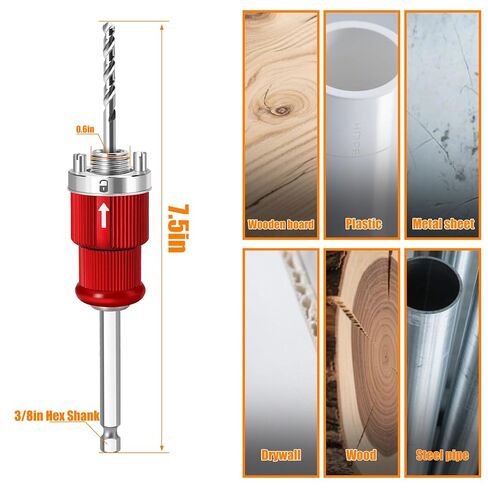 Hole Saw Arbor, 3/8 Quick Release Shank, 5/8-18 UNF and M16 | Dual adapters fit 1-3/8 to 7-7/8 in bi-metal hole saws, with quick release, slug ejection and attached pilot bit in Kuwait