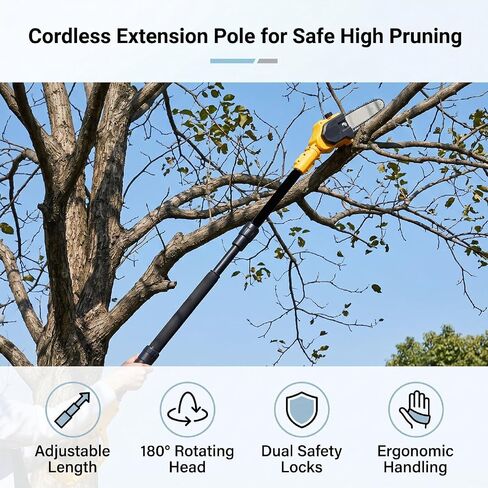 Garosa Cordless Pole Saw Extension Pole 180 Degree Rotating Head | 3.28-4.92FT 3 Section Adjustable, Pruning Saw Extension Pole, with Dual Locking System and Sweat Proof Foam Grip, 20V Battery in Kuwait