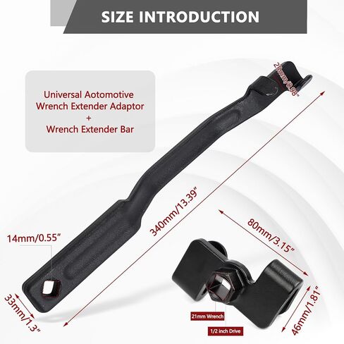 Minho Wrench Extender Set: 13.4" (340mm) Long Extension Bar + 1/2" to 21mm Hex Drive Adapter for 21mm Open End Wrenches – Heavy Duty Heat Treated Steel for ATV, UTV, Motorcycle & Farm Equipment Repair in Kuwait