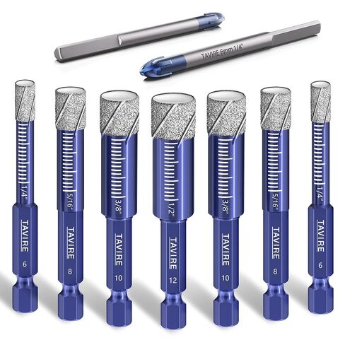 6-Piece Dry Diamond Drill Bit Set for Porcelain,Tile,Ceramic,Pot,Glass,Granite,Concrete,Masonry,Stone,Hard Materials, Hex Shank Tile Drill Bits 1/4",5/16",3/8",1/2", Ti&Tungsten Carbide Bit 1/4" in Kuwait