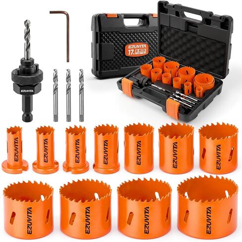 17PCS Bi-Metal Hole Saw Kit, Hole Cutter Set with 3/4" to 2-1/2" Hole Saws, One Arbor Fits All, for Wood, Metal, Plastic, Includes Drill Bits, Hex Key & Storage Case, Fathers Day Gift in Kuwait