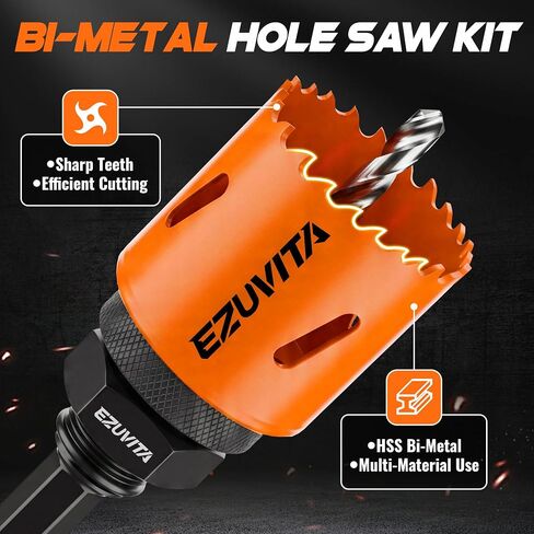 17PCS Bi-Metal Hole Saw Kit, Hole Cutter Set with 3/4" to 2-1/2" Hole Saws, One Arbor Fits All, for Wood, Metal, Plastic, Includes Drill Bits, Hex Key & Storage Case, Fathers Day Gift in Kuwait