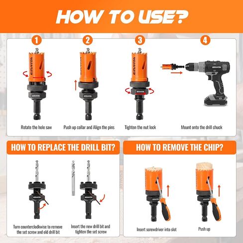17PCS Bi-Metal Hole Saw Kit, Hole Cutter Set with 3/4" to 2-1/2" Hole Saws, One Arbor Fits All, for Wood, Metal, Plastic, Includes Drill Bits, Hex Key & Storage Case, Fathers Day Gift in Kuwait