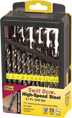Ivy Classic 10393 21 Piece Swift Bore High Speed Steel Roll Forged Drill Bit Set, Sturdy Metal Case in Kuwait