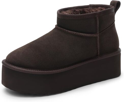 DREAM PAIRS Women's Platform Fuzzy Lined Mini Ankle Boot | Soft genuine suede upper for daily durability, Thick faux fur locks warmth, Water-repellent against splashes and dampness in Kuwait