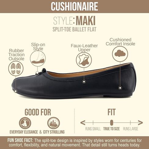 CUSHIONAIRE Maki Tabi Flats for Women, Split Toe Ballet Flats with Flexible Sole and Cushioned Footbed in Kuwait