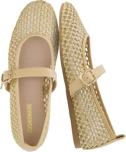 CUSHIONAIRE Gracie Mesh Mary Jane Flats for Women, Breathable Ballet Flats with Adjustable Buckle Strap and Memory Foam Cushioning in Kuwait
