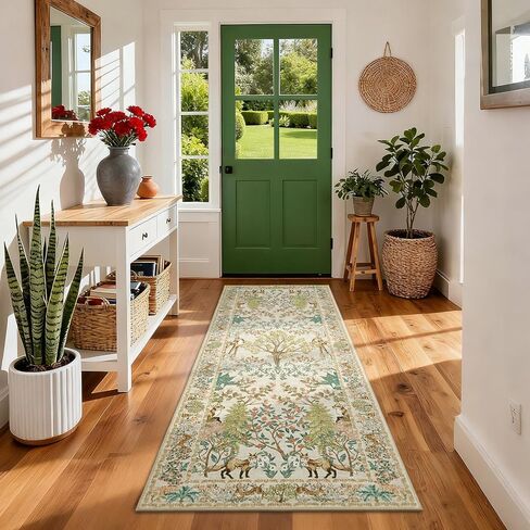 GarveeHome Forest 2x6 Rug Kitchen Runner Rug Non Slip Washable Stain Resistant Runners for Hallways Animal Jungle Print Low Pile Soft Holiday Carpet for Bedroom Laundry Room,Green in Saudi Arabia