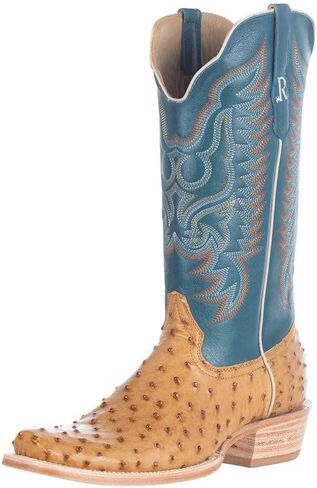 R. Watson Boots Men's Antique Saddle Full Quill Ostrich 13" Royal Blue Goat Top Boots in Kuwait
