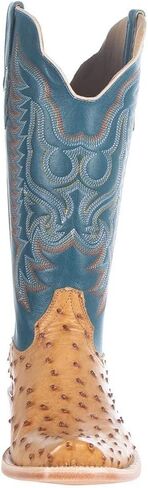 R. Watson Boots Men's Antique Saddle Full Quill Ostrich 13" Royal Blue Goat Top Boots in Kuwait