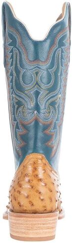 R. Watson Boots Men's Antique Saddle Full Quill Ostrich 13" Royal Blue Goat Top Boots in Kuwait