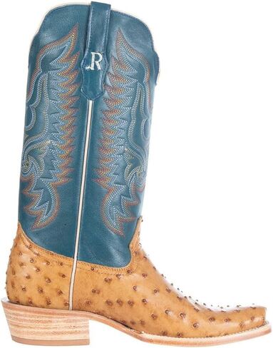 R. Watson Boots Men's Antique Saddle Full Quill Ostrich 13" Royal Blue Goat Top Boots in Kuwait