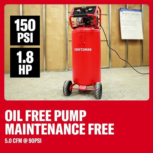 Craftsman Air Compressor，26 Gallon Portable Air Compressor 1.8HP 5.0 CFM@90PSI Oil Free Induction Motor, Max 150 PSI Pressure Powerful High Capacity 1000H Long Life Cycle, Red,CMXECXA3332643 in Kuwait