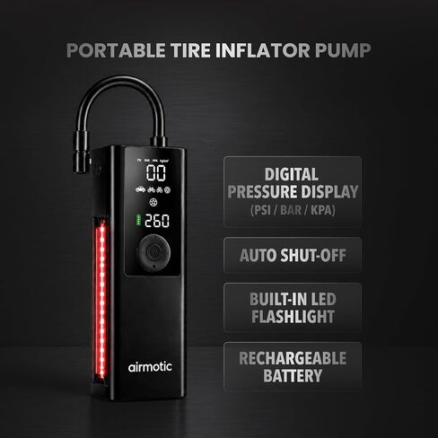 Portable Tire Inflator Air Compressor – Cordless Air Pump for Car Tires with Digital Pressure Gauge, Auto Shut-Off, LED Light, 150 PSI for Cars, Motorcycles, Bikes & Sports Balls in Kuwait