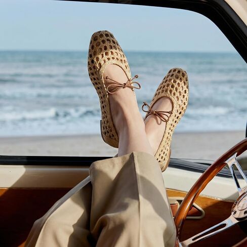 Women Woven Mesh Ballet Flats Raffia Lace up Mary Jane Flats | Woven Flats for Women,Ballet Flats,Raffia Mesh Flats for Women,Woven Ballet Flats,Women Mesh Mary Jane,Lace up Mesh Flats in Saudi Arabia