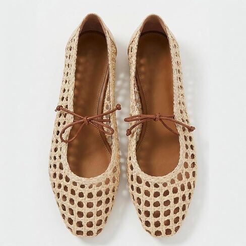 Women Woven Mesh Ballet Flats Raffia Lace up Mary Jane Flats | Woven Flats for Women,Ballet Flats,Raffia Mesh Flats for Women,Woven Ballet Flats,Women Mesh Mary Jane,Lace up Mesh Flats in Saudi Arabia
