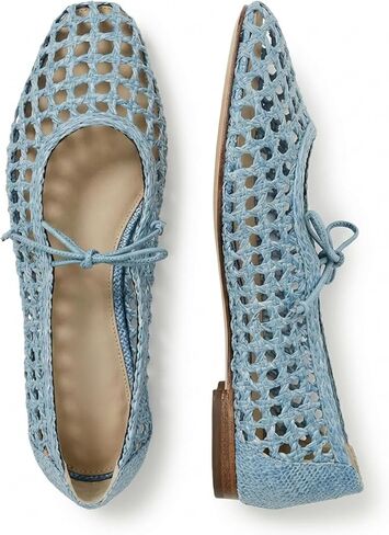 Women Woven Mesh Ballet Flats Raffia Lace up Ballerina Mary Jane Flats Fashion Casual Slip on Shoes in Kuwait