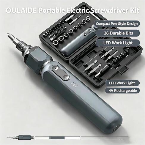 Oulaiide 26-in-1 Electric Screwdriver Kit, 4V | Rechargeable, Cordless in Kuwait