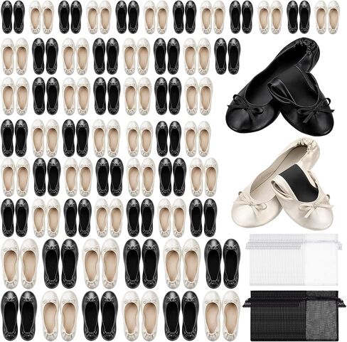 Twistover 60 Pairs Foldable Ballet Flats Bulk for Women, Portable Fold Up Weddings Slippers Shoes for Guests Parties Events in Kuwait