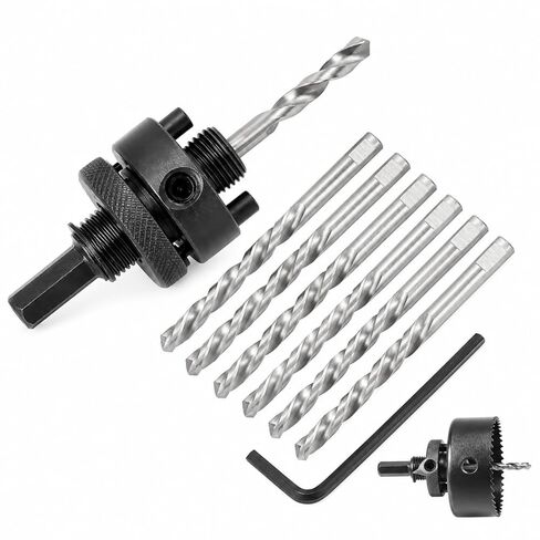 1/2" Hex Shank Quick Change Arbor Fits 1-1/2" to 10" Hole Saws with 5 Pcs Central Drill Bits in Kuwait