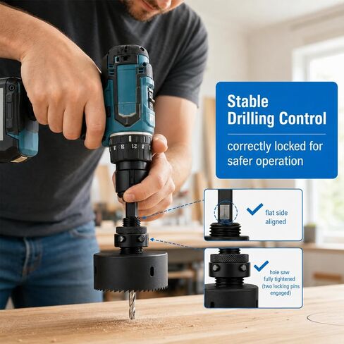 1/2" Hex Shank Quick Change Arbor Fits 1-1/2" to 10" Hole Saws with 5 Pcs Central Drill Bits in Kuwait