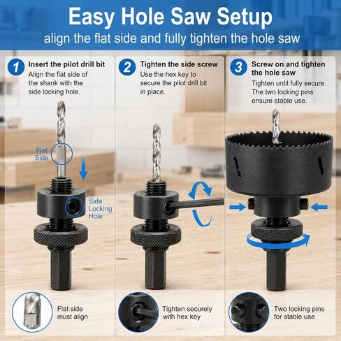1/2" Hex Shank Quick Change Arbor Fits 1-1/2" to 10" Hole Saws with 5 Pcs Central Drill Bits in Kuwait