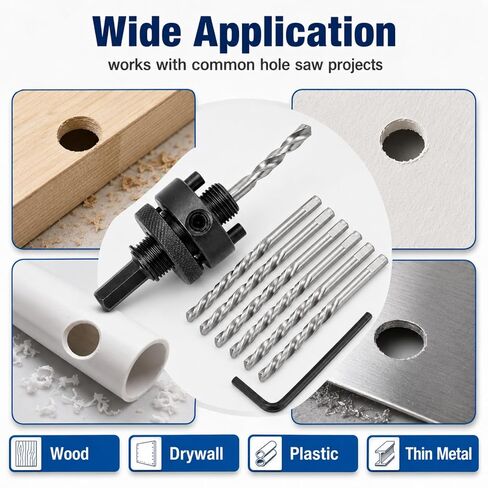 1/2" Hex Shank Quick Change Arbor Fits 1-1/2" to 10" Hole Saws with 5 Pcs Central Drill Bits in Kuwait