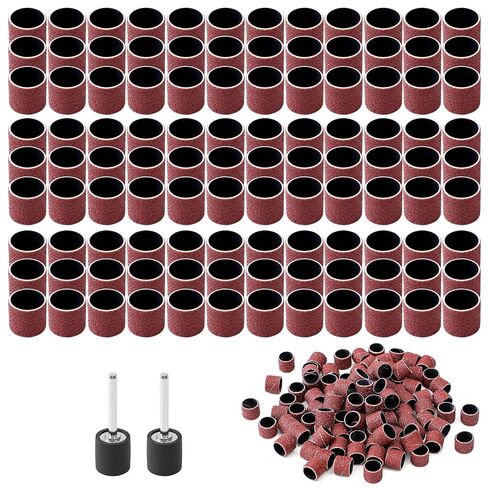 200 Pcs 1/2 Inch Sand Drum Grit 60 Coarse with 2 Pcs 1/8 Inch Mandrel for Rotary Tools, Aluminum Oxide Sanding Sleeves for Drum Sanders, Sanding Bits Tool Accessories in Kuwait