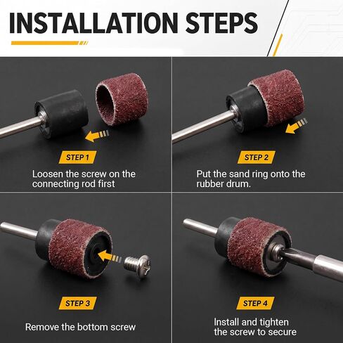 200 Pcs 1/2 Inch Sand Drum Grit 60 Coarse with 2 Pcs 1/8 Inch Mandrel for Rotary Tools, Aluminum Oxide Sanding Sleeves for Drum Sanders, Sanding Bits Tool Accessories in Kuwait