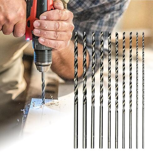 HSS Twist Drill Bit Set 150mm Extra Long,10 Piece | Extra Long Drill Bit Set,Straight Shank 2mm-5mm,Premium HSS Material,Efficient Twisted Flutes,Woodworking Projects in Kuwait
