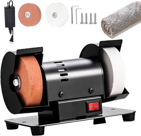 Mini Bench Grinder with AC Adapter,2000-10000 RPM Variable Speed Electric Multi-Purpose Grinding Machine with 4 Wheels,for Sharpen Knives,Metal,Drills,Steel,Jewelry,Rust Removal,Buffing in Kuwait