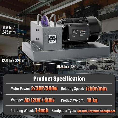 Lawn Mower Blade Sharpener, Upgraded 2/3HP 500W Lawnmower Bench Grinder | 7-Inch Ceramic Grinding Wheel, Extra 60-Grit Ceramic Sandpapers, 30°/40° Brackets, for High/Low Lift, Gator & Flat Blades in Kuwait