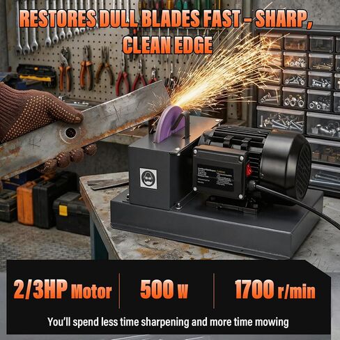 Lawn Mower Blade Sharpener, Upgraded 2/3HP 500W Lawnmower Bench Grinder | 7-Inch Ceramic Grinding Wheel, Extra 60-Grit Ceramic Sandpapers, 30°/40° Brackets, for High/Low Lift, Gator & Flat Blades in Kuwait