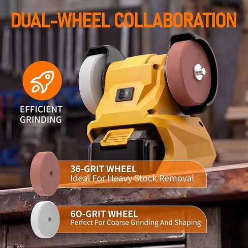 Mini Bench Grinder Compatible with Dewalt 20V Battery(No Battery) | Cordless Bench Grinder with Dual Grinding Wheels for Sharpen Knives, Drills, Steel, Rust Removal in Kuwait