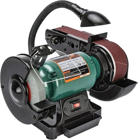JEGS Bench Grinder And Belt Sander Combo | 6in. Diameter Grinder | 2in. Wide Sander And 90-Degree Tilt Adjustment | Adjustable Work Light | 6 Foot Cord | 110 Volt / 60 Hz, 2.5 Amp Motor in Kuwait