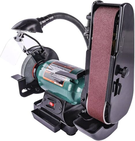 JEGS Bench Grinder And Belt Sander Combo | 6in. Diameter Grinder | 2in. Wide Sander And 90-Degree Tilt Adjustment | Adjustable Work Light | 6 Foot Cord | 110 Volt / 60 Hz, 2.5 Amp Motor in Kuwait