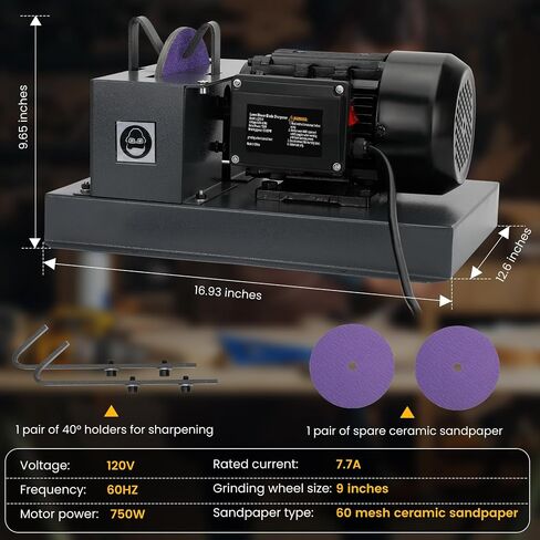 Lawn Mower Blade Bench Grinder, 1HP 750W Lawn Blade Sharpener, LawnMower Blade Sharpeners with 30° 40° Adjustable Brackets, 9 Inch Ceramic Sandpaperfor High/Low Lift, Gator, Flat Blades in Kuwait