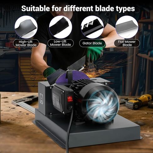 Lawn Mower Blade Bench Grinder, 1HP 750W Lawn Blade Sharpener, LawnMower Blade Sharpeners with 30° 40° Adjustable Brackets, 9 Inch Ceramic Sandpaperfor High/Low Lift, Gator, Flat Blades in Kuwait