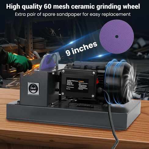 Lawn Mower Blade Bench Grinder, 1HP 750W Lawn Blade Sharpener, LawnMower Blade Sharpeners with 30° 40° Adjustable Brackets, 9 Inch Ceramic Sandpaperfor High/Low Lift, Gator, Flat Blades in Kuwait