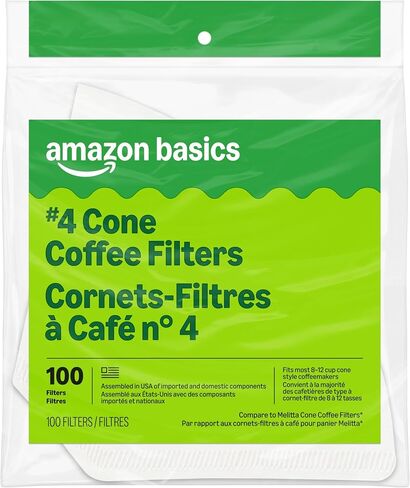 Amazon Basics Number 4 Cone Coffee Filters for 8-12 Cup Coffee Makers, White, 100 Count in Saudi Arabia