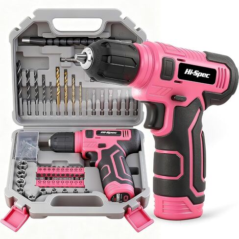 Hi-Spec Cordless Drill Set, 8V USB Pink Power Drill Driver & Screw Bit Set for Women. Ladies Cordless & Rechargeable Electric Drill Driver with Wall Hanging Kit in Kuwait
