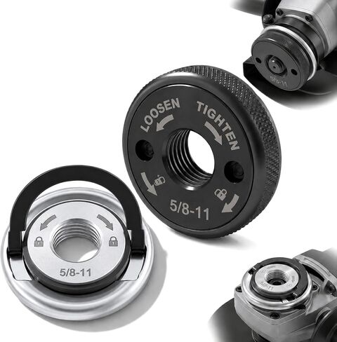 2Pcs 5/8"-11 Thread Angle Grinder Flange Nuts, Tool-Free Quick Release Locking Kit, Silver D-Ring and Knurled Arbor Nut, Self Locking Flange Nuts for 4-1/2" 5" 7" 9" Grinders, No Wrench Required in Kuwait