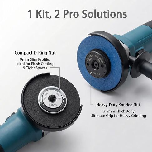 2Pcs 5/8"-11 Thread Angle Grinder Flange Nuts, Tool-Free Quick Release Locking Kit, Silver D-Ring and Knurled Arbor Nut, Self Locking Flange Nuts for 4-1/2" 5" 7" 9" Grinders, No Wrench Required in Kuwait