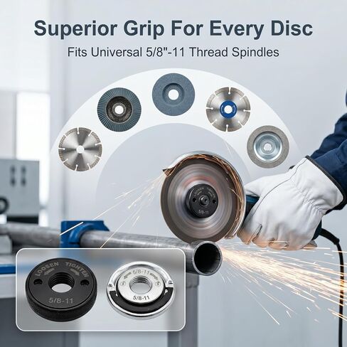 2Pcs 5/8"-11 Thread Angle Grinder Flange Nuts, Tool-Free Quick Release Locking Kit, Silver D-Ring and Knurled Arbor Nut, Self Locking Flange Nuts for 4-1/2" 5" 7" 9" Grinders, No Wrench Required in Kuwait
