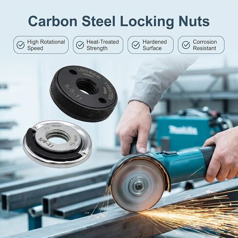 2Pcs 5/8"-11 Thread Angle Grinder Flange Nuts, Tool-Free Quick Release Locking Kit, Silver D-Ring and Knurled Arbor Nut, Self Locking Flange Nuts for 4-1/2" 5" 7" 9" Grinders, No Wrench Required in Kuwait