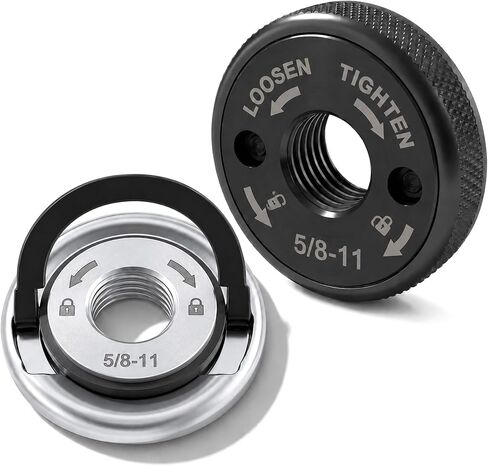 2Pcs 5/8"-11 Thread Angle Grinder Flange Nuts, Tool-Free Quick Release Locking Kit, Silver D-Ring and Knurled Arbor Nut, Self Locking Flange Nuts for 4-1/2" 5" 7" 9" Grinders, No Wrench Required in Kuwait