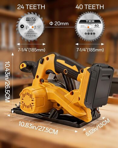 7-1/4" Circular Saw Compatible with Dewalt 20V Max Battery(No Battery) | Cordless Circular Saws with 2 Blades (40T&24T), 0-45°Bevel, 7000RPM for Wood PVC Cutting in Kuwait