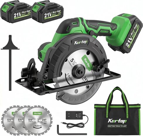 KARTOP Mini Circular Saw Cordless, 5-1/2" Sierra Circular with 3 Blades & 2 Pack 4.0Ah Battery, 7000RPM Power Saws for Wood, Soft Metal, Plastic Cutting in Kuwait